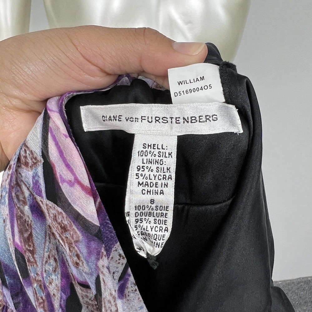 Diane Von Furstenberg Silk Dress Black/purple Floral Halter Open Back Sz 8 - Picture 11 of 11
